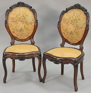 Pair of Victorian rosewood caned seat chairs.