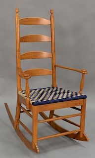 Shaker style maple and tiger maple rocker.