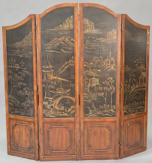 Four fold mahogany dressing screen. ht. 78in., wd. 80in.