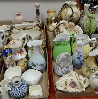 Four box lots of porcelain and china to include Royal Dux, Royal Worcester, Coalport, Copenhagen, Carlsbad, pitchers, vases, and ser...