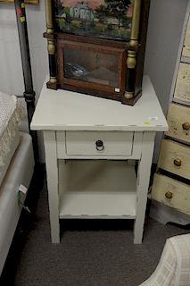 Three piece lot including painted chest and pair of painted stands. chest ht. 58in., wd. 17 1/2in.