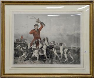 Thomas Oldham Barlow, "Huntsman and Hounds" colored engraving, marked lower left: Painted by Richard Ansdell, marked lower right: En...