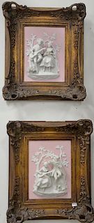 Four framed pieces to included embossed brass framed mirror (34" x 18"), rococo carved framed mirror, and a pair of three dimensiona...