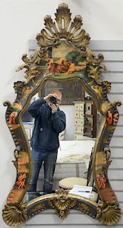 Large gilt mirror with painted scenes along frame. ht. 60in.