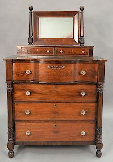 Mahogany and rosewood chest with mirror, circa 1840. ht. 67in., wd. 43in.