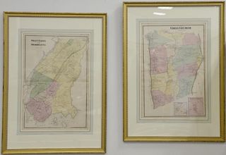 Four piece framed double page handcolored engraving maps from New York and vicinity by Beers Ells and Soute publishers including Gre...