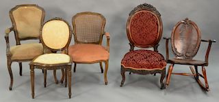 Three French chairs, two armchairs and one side chair.