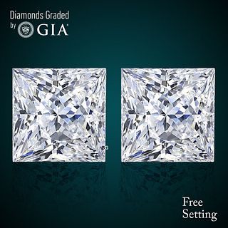 4.02 carat diamond pair Princess cut Diamond GIA Graded 1) 2.01 ct, Color E, VS2 2) 2.01 ct, Color F, VS2. Appraised Value: $144,600 