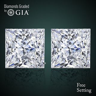 4.02 carat diamond pair Princess cut Diamond GIA Graded 1) 2.01 ct, Color I, VS1 2) 2.01 ct, Color H, VS2. Appraised Value: $100,700 