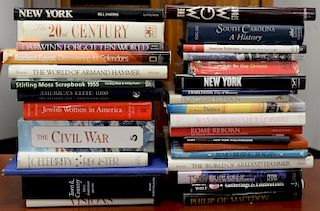 Lot of thirty-three history themed coffee table books to include Bryson's "The World of Armand Hammer", Casson's "London", and others.