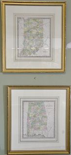 Seven Jeremiah Greenleaf hand colored map engraving small folios "A New Universal Atlas" including Alabama, Indiana, North and South...