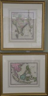 Ten Jeremiah Greenleaf hand colored map engraving small folios "A New Universal Atlas" all framed and matted. ss 11 1/4" x 13 1/2" a...