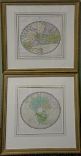 Five Jeremiah Greenleaf hand colored map engraving small folios "A New Universal Atlas" including Northern Hemisphere, Southern Hemi...
