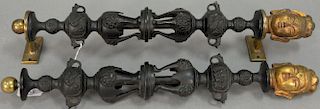 Pair of large bronze Oriental door handles with Guanyin head tops. ht. 19 1/2in.