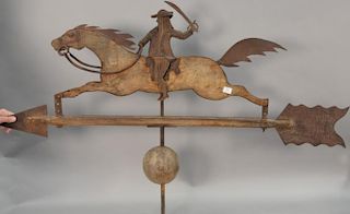 Primitive style weathervane, horse and rider, wood and metal.ht. 40in., wd. 66in.