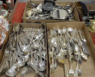 Three box lots of silverplate flatware with two partial flatware sets.
