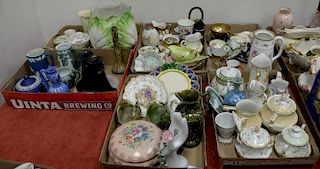 Six box lots with porcelain cups and saucers, bowls, creamers, vases, group of Wedgwood and Jasperware to include sugars and creamer...
