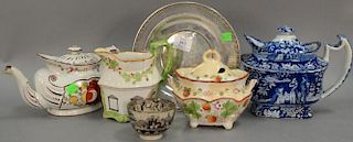 Six piece lot of Staffordshire, soft paste, and sterling silver plate (dia. 9in.)
