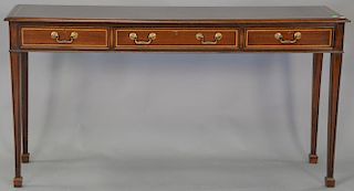 Mahogany hall table with three drawers. ht. 32in., top: 11" x 61"