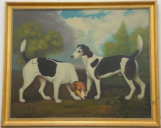 oil on canvas of two dogs, 20th century, 32" x 41".