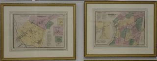 Five framed maps of New York and Vicinity by Beers Ellis and Soule Publishers, double hand colored engraving Fordham, Hastings Dobb'...
