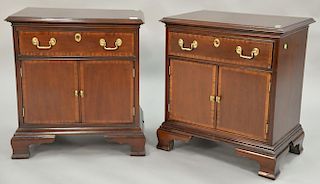 Council pair of mahogany bedside stands. ht. 26in., top: 16" x 24"
