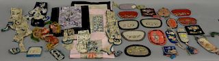 Box lot with Oriental embroidered silk fabric, robe, and Kesi pieces.