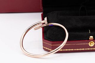 Cartier 18K Rose Gold 65ct Diamond Nail Bracelet SZ 17