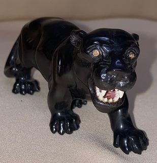 RUSSIAN DENISOFF- OURALSKY LARGE HARDFSTONE BLACK  AGATE FIGURE OF PANTHER