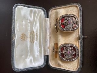 RUSSIAN GOLD ENAMEL DIAMOND RED EAGLE CUFFLINKS