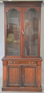 Victorian two part bookcase/cabinet (one glass cracked). ht. 90in., wd. 41in.