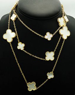 Van Cleef & Arpels Magic Alhambra 18k Yellow Gold Mother-of Pearl 16 Motifs Necklace