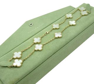 Van Cleef & Arpels Alhambra 18K Yellow Gold Mother of Pearl 10 motifs Necklace