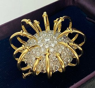 Tiffany & Co Schlumberger Apollo 18k Yellow Gold Pave Diamond Platinum Brooch