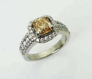 18K White Gold Natural Fancy Brown Yellow White Diamond Ring Sz 4