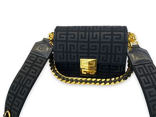 GIVENCHY Small 4G bag in 4G embroidered canvas with chain Black