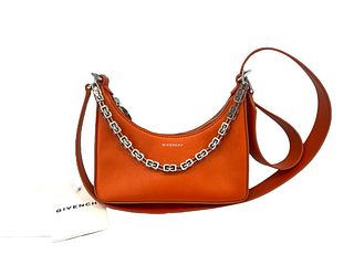 GIVENCHY Mini Moon Cut Out Bag in leather and chain Dark Orange