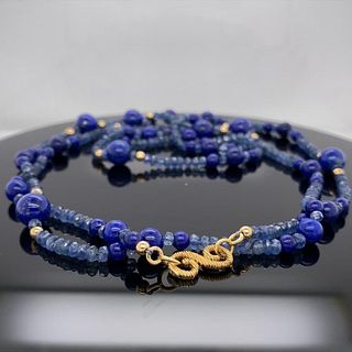 18k Yellow Gold Sapphire Lapis Beads Necklace