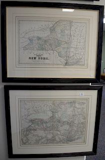 Three handcolored engraved double page maps of New York including one Drawn by Lucas engraved by Welch, a Plan of the State of New Y...