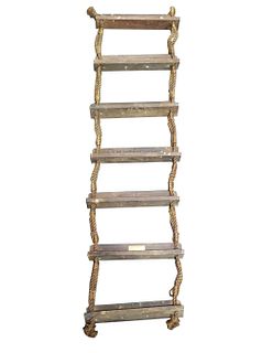 Old Rope & Wood Ships Ladder w/ Queen Mary Plaque