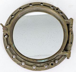 Authentic Brass Ships Porthole With Mirror Installed