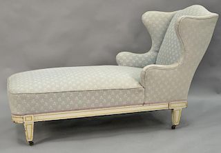 Continental style upholstered chaise in need of new upholstery.