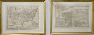 Four double folio handcolored engraved maps including Johnson's map of United States, map of New York, Massachusetts/Connecticut, an...