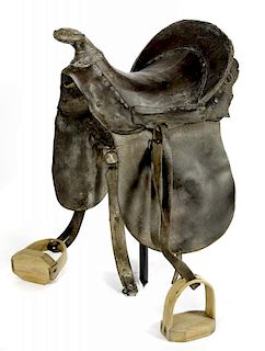 19th Century Saddle with Wooden Stirrups