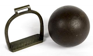 Lot of 2 Consisting of Cannon Ball Attributed to and Purchased at Gettysburg and Civil War Artillery Stirrup
