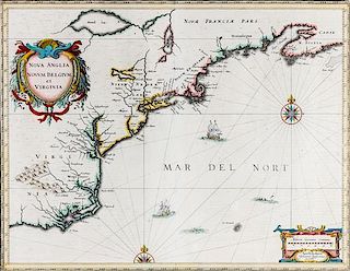 (MAP) JANSSONIUS, JOHANNES (after Johannes de Laet). Nova Anglia Novum Belgium et Virginia. Amsterdam, 1636. First state.