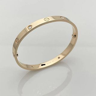Cartier 4 Diamond 18K Rose Gold Love Bracelet Size 18