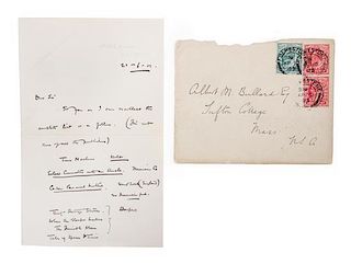 WELLS, H. G. Autographed letter signed, 1903. To Albert M. Buard of Lufton College.