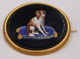 JEWELRY. Antique 14kt Gold and Micromosaic Dog