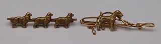 JEWELRY. (2) 14kt Gold Dog Motif Bar Pins.